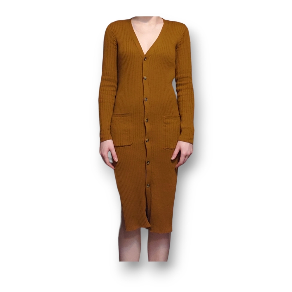 Forever 21 long sleeve ribbed V neck button front sweater dress